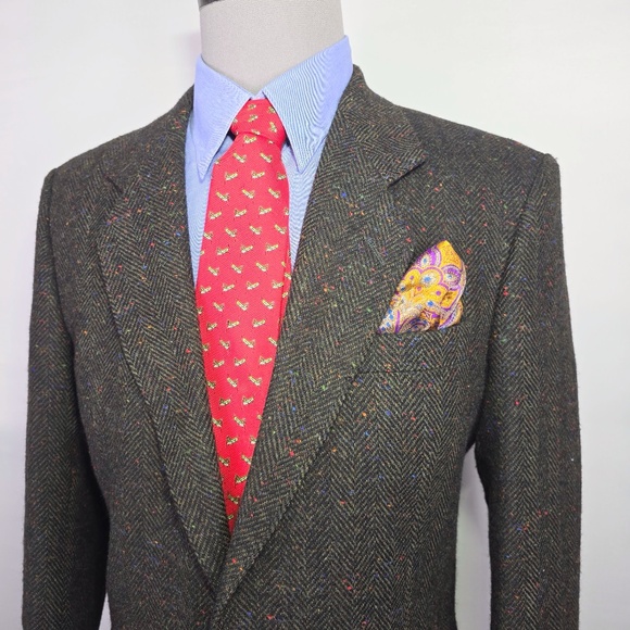 Vintage Irish Donegal Tweed Herringbone Sport Coat 42RFlecked Wool Blazer